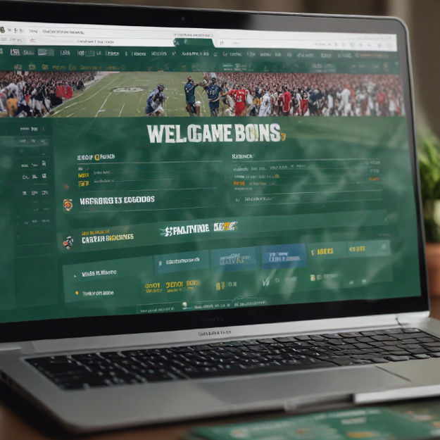 A laptop screen displaying a top-ranked sports betting site offering a large welcome bonus.