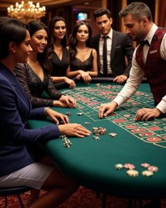 gamblers seated at an exclusive roulette table